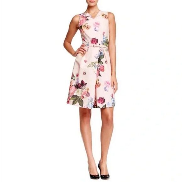 TED Baker London Deavon Oil Painting Floral Print Belted Sheath Dress - Picture 1 of 9